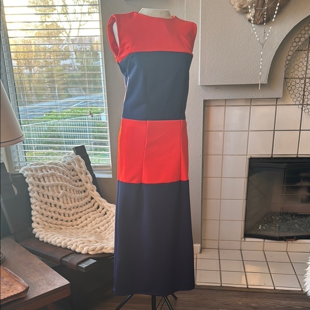 Vintage Colorblock Sleeveless Maxi Dress - Red and Blue handmade